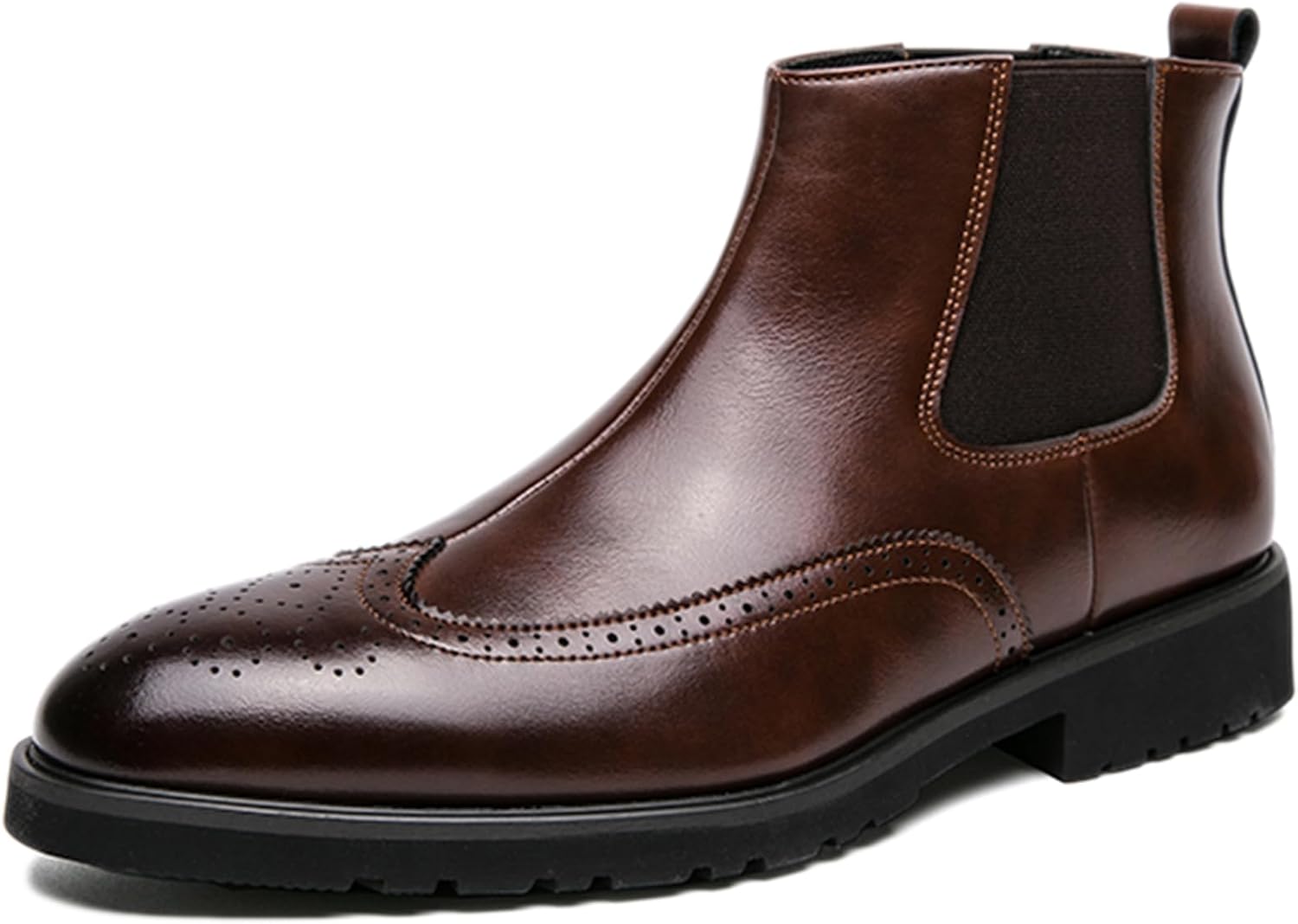 

Мужские ретро кожаные ботинки с крыльями и перфорацией Челси, модная эластичная резинка, удобные, на низком каблуке, повседневные классические ботинки до щиколотки в британском стиле, формальные, деловые, повседневные оксфорды Adkgbe, коричневый
