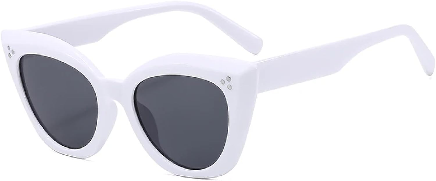 

Модные солнцезащитные очки «кошачий глаз» для женщин, с толстой окантовкой и широкими дужками, в стиле ретро для мужчин, для уличной фотосъемки, модные, с защитой от УФ-излучения UV400 TVTBBVV, White Grey