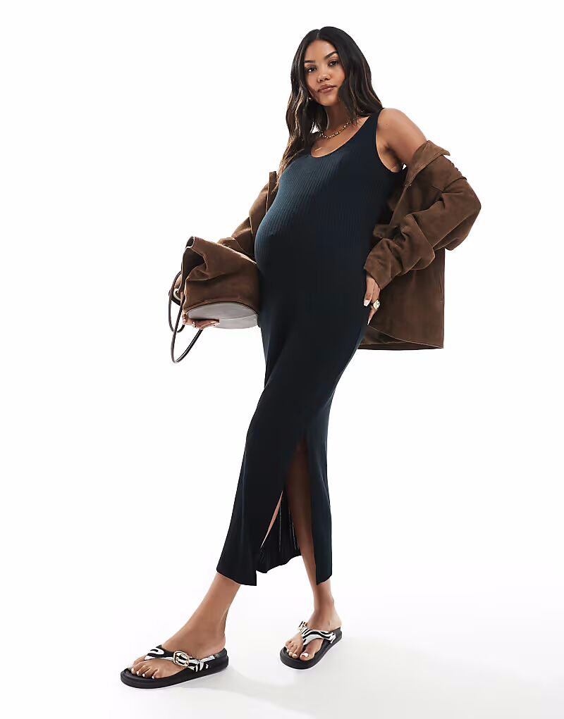 

Платье-макси-майка из трикотажного джерси Mamalicious Maternity черного цвета Mama.licious