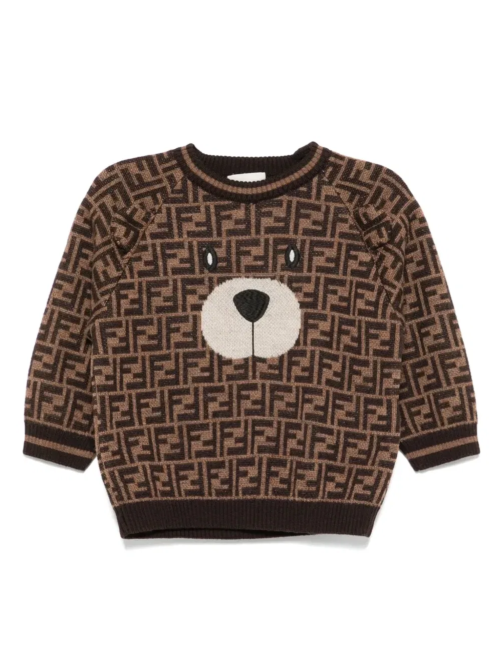 Шерстяной свитер с круглым вырезом Fendi Kids, коричневый