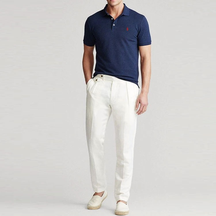 Поло Polo Ralph Lauren с вышитым логотипом, облегающее, тёмно-синее — фото 3