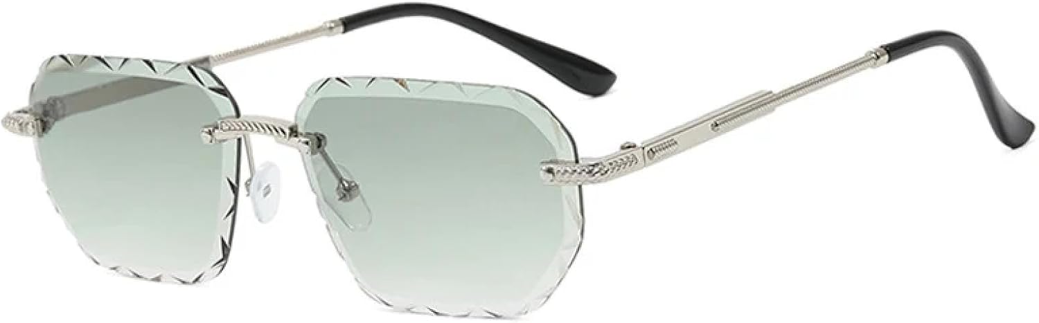 

Модные солнцезащитные очки без оправы для женщин и мужчин, с закругленными краями, в стиле ретро, ​​солнцезащитные очки без оправы, защита от УФ-излучения UV400 TKKTLLT, Silver Green