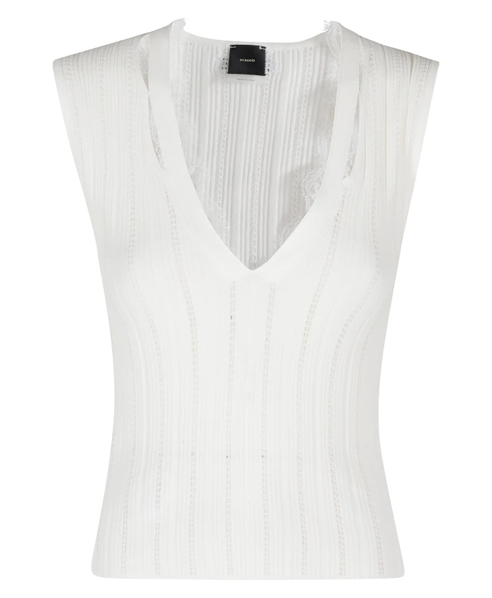 

Белый вязаный топ с кружевной отделкой Pinko, белый