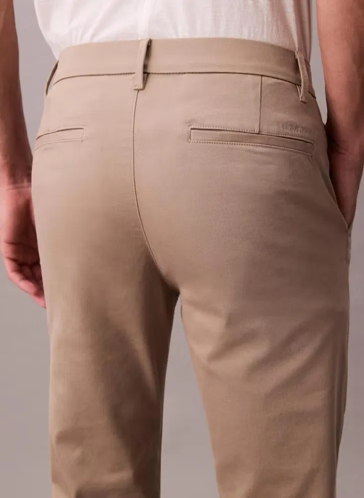 Брюки хлопковые с эластаном, модель Slim, Calvin Klein, хаки — фото 4
