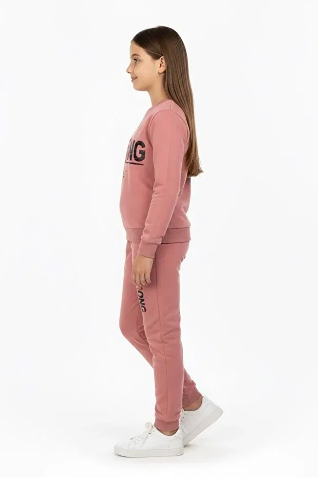 Детский спортивный костюм для девочек с принтом Strong Motif Mnk Baby&Kids, Rose Dry — фото 4