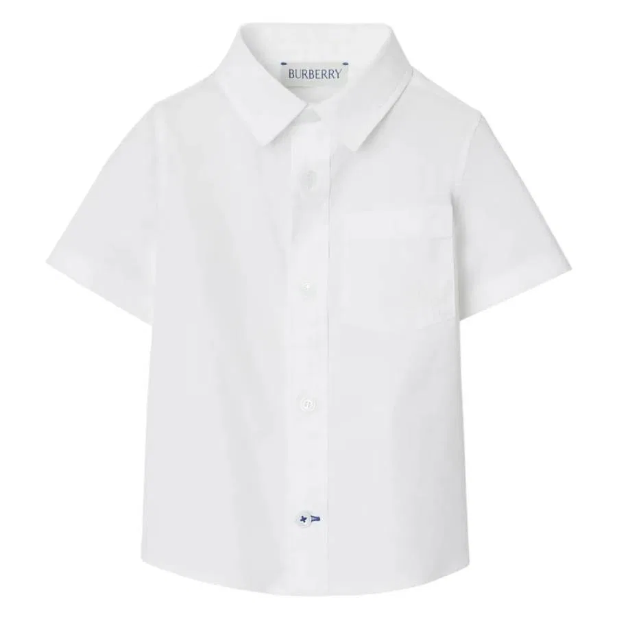 Рубашка хлопковая с вышивкой Toddler EKD Burberry, White