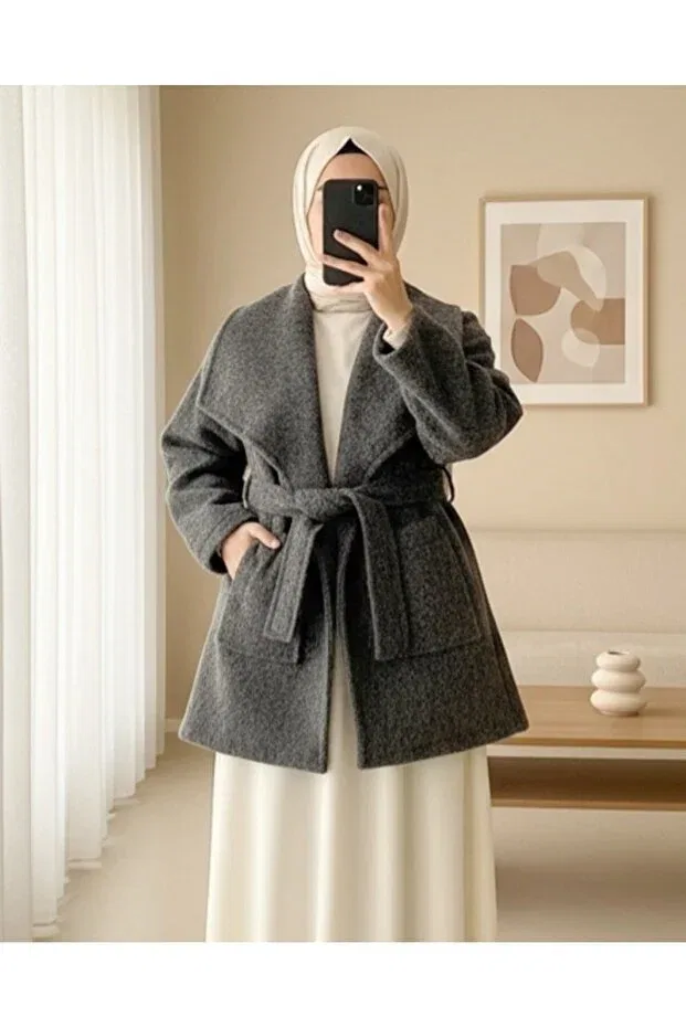 Детское пальто для девочек с поясом Modamorfo, Anthracite