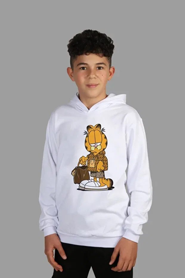 Детское худи для девочек с принтом Garfield Raf Coll, White