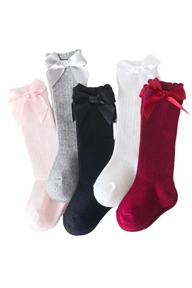 Детские носки для девочек с бантиком Özkardeşler Baby, Pink Gray White Black Burgundy Gray