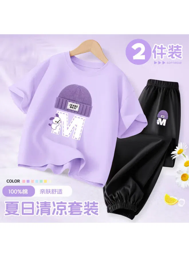 Комплект из футболки и штанов с коротким рукавом для девочек Jeanswest, фиолетовый — фото 2