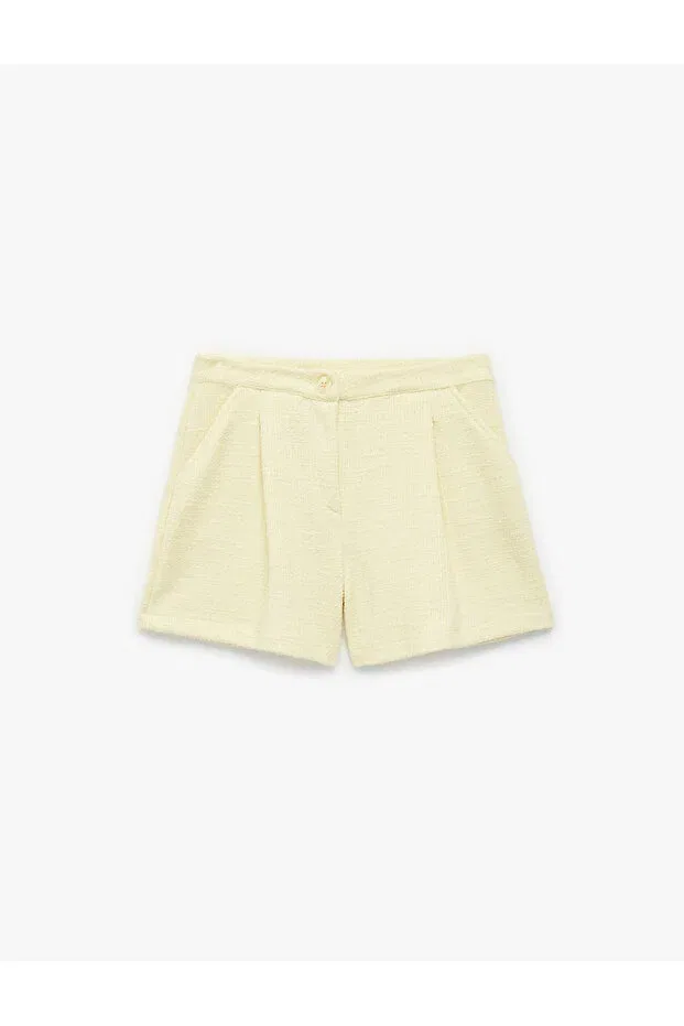 Детские шорты для девочек твидовые Pile detailed tweed mini shorts with pockets Koton, Yellow — фото 2
