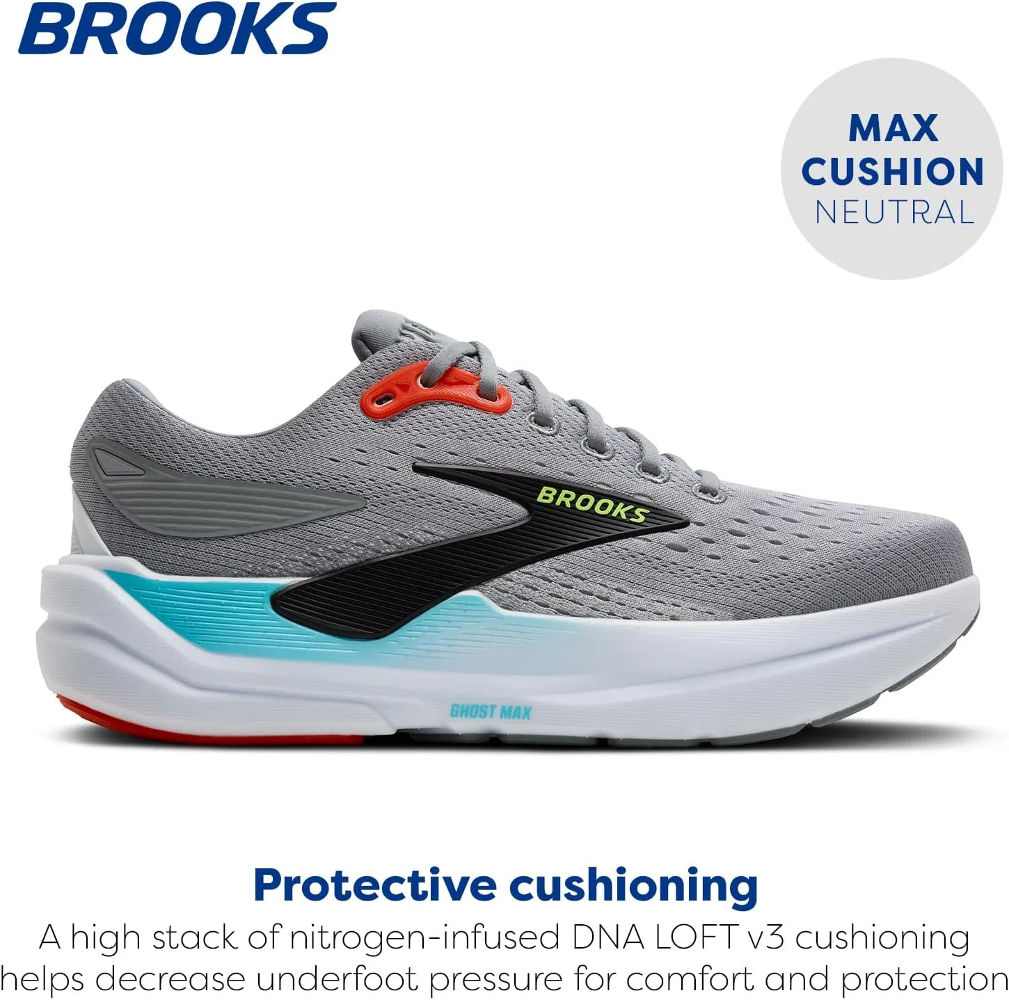 Мужские кроссовки Brooks Ghost Max 3, Primer Grey Antarctica Red — фото 2