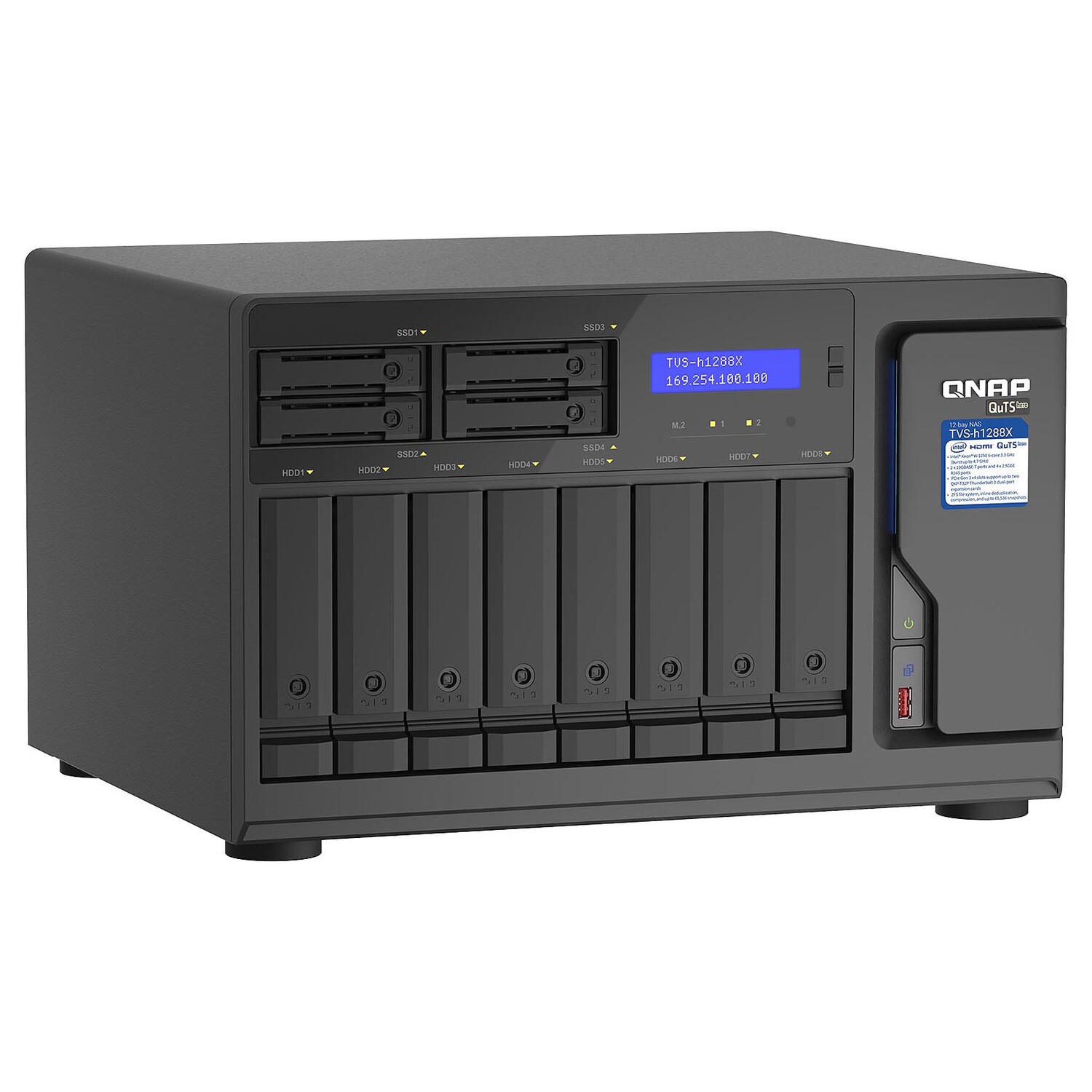 

Сетевое хранилище QNAP TVS-h1288X, 12 отсеков, 16Гб DDR4, без дисков, черный