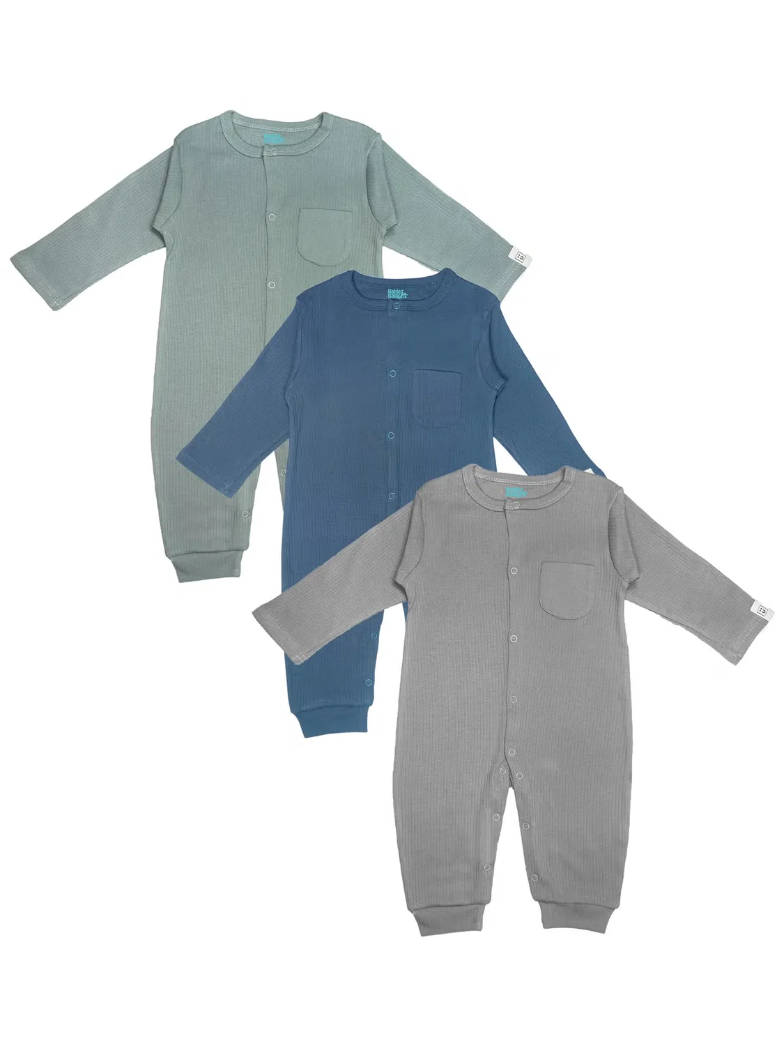 Боди-комбинезон из рубчатого хлопка комплект 3 шт Babies Basic, зеленый