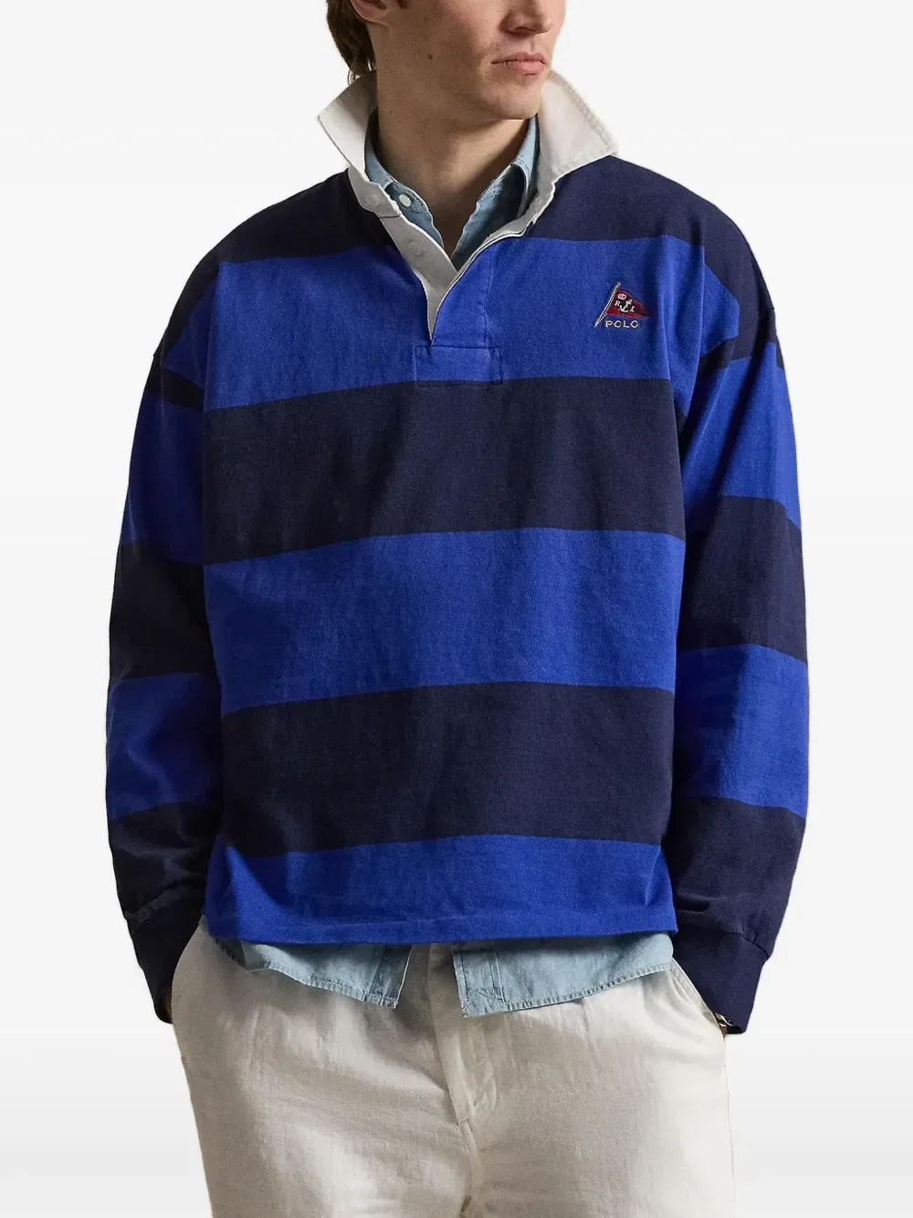 Рубашка поло в полоску в стиле регби Polo Ralph Lauren, синий — фото 2