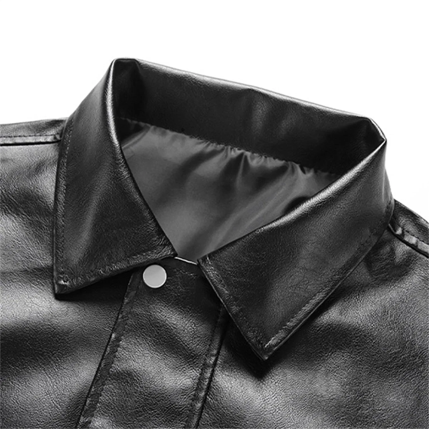 Мужская куртка из искусственной кожи с длинным рукавом, Khaki Men's Leather Jacket — фото 2
