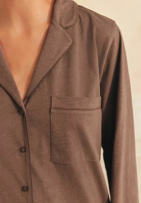Пижамный комплект, хлопок и полиэстер, Tall fit - through set, Next, mocha brown, коричневый