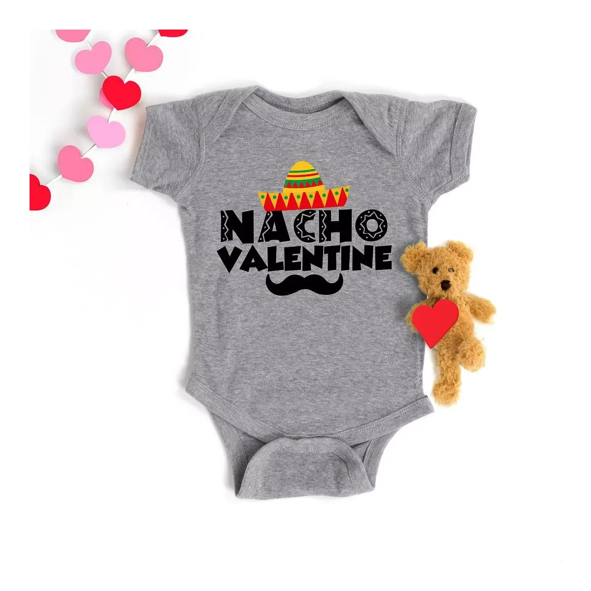 Детский боди с коротким рукавом Nacho Valentine The Juniper Shop, Heather Grey — фото 2