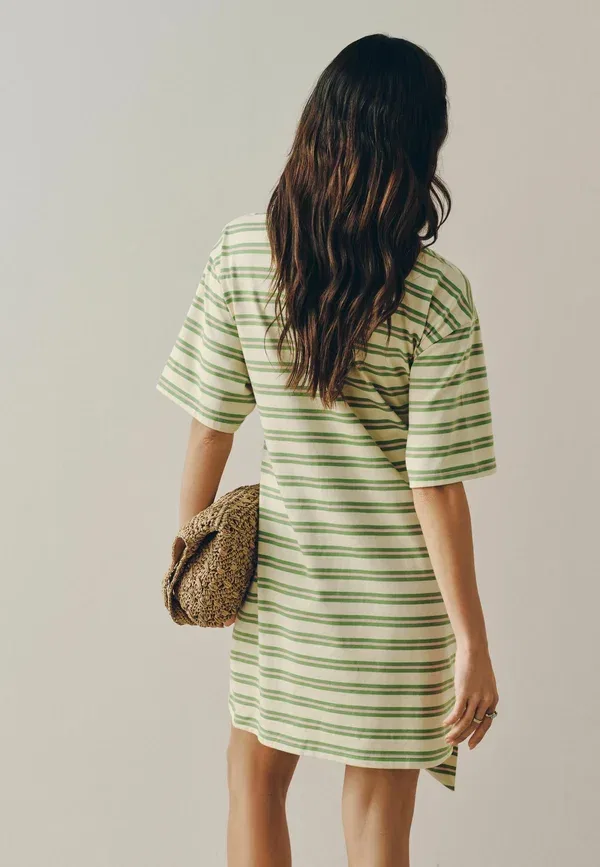 Платье-футболка хлопковое T-Shirt dress Next, Green Stripe, зеленый — фото 2
