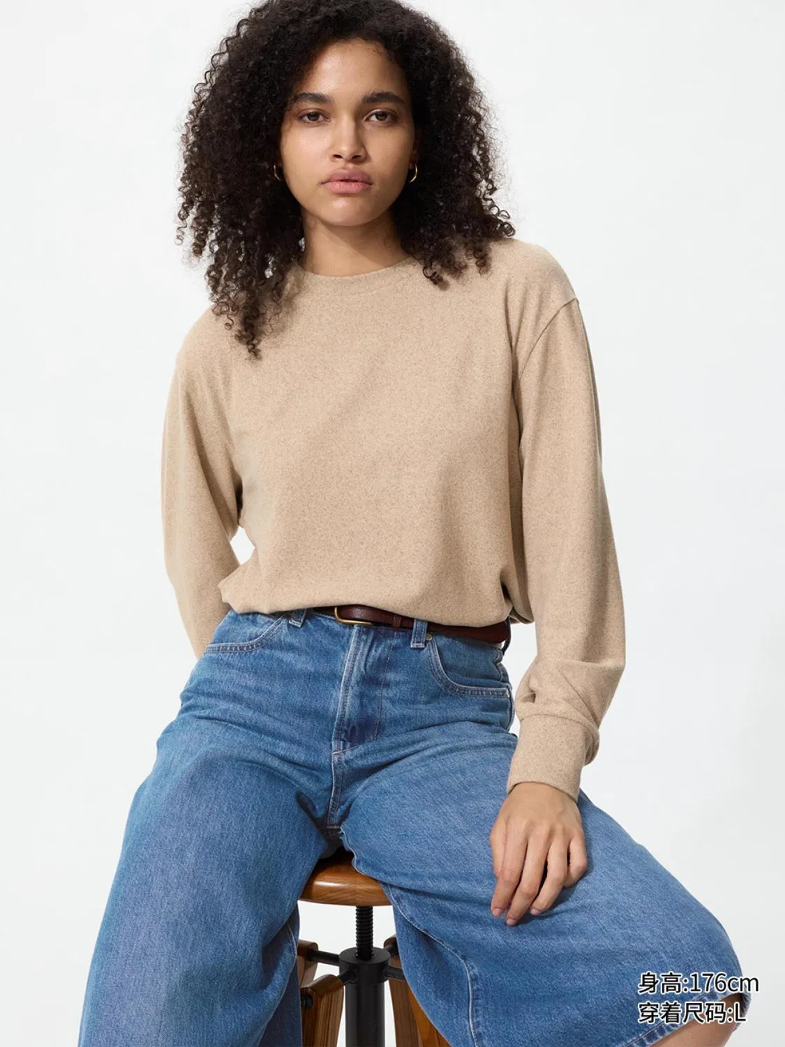 Толстовка мягкий флисовый с длинным рукавом Uniqlo, темно-бежевый