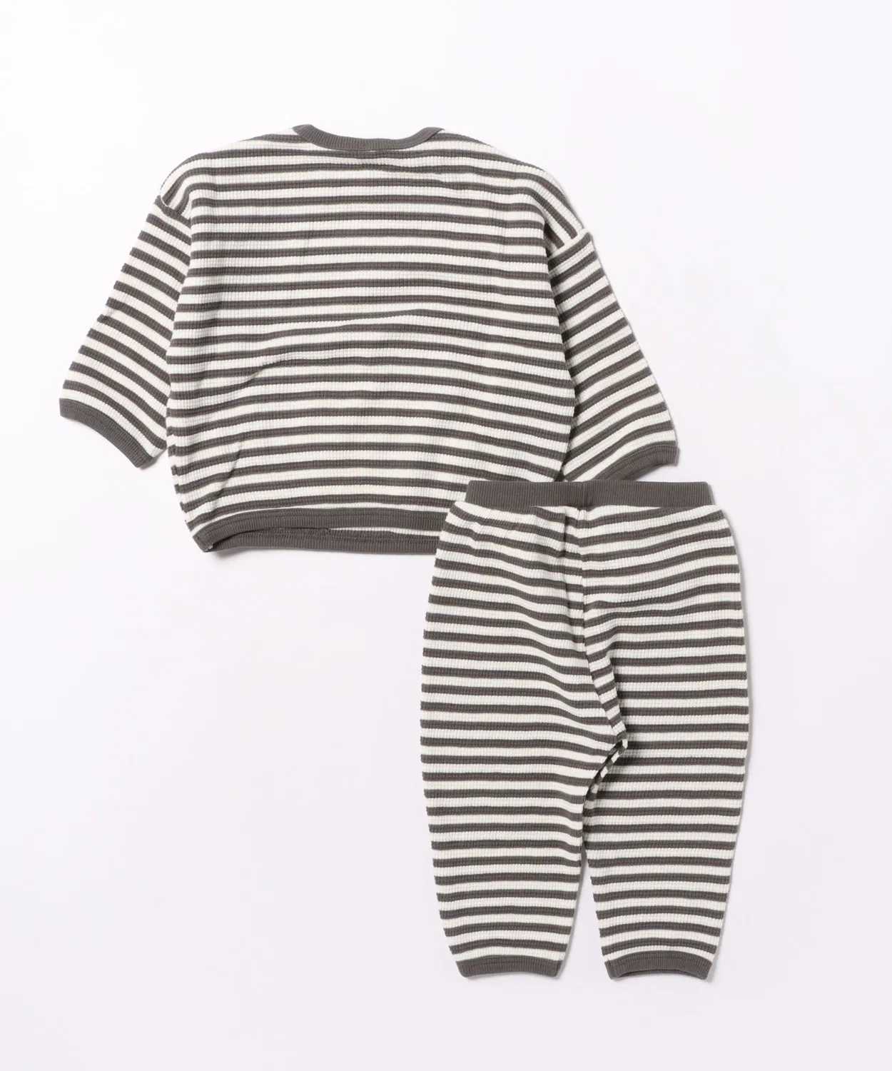 Детский комплект из вафельного топа и брюк с длинным рукавомQuincy Mae, Charcoal Stripe — фото 2