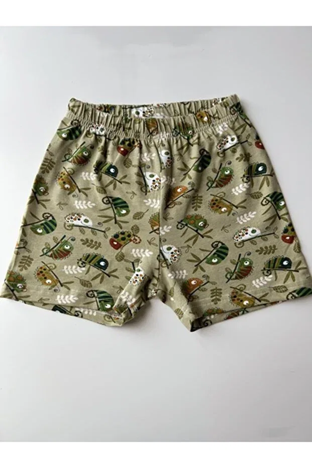 Детские шорты для девочек с принтом Green Chameleon Pattern Summer Key Kids, Green