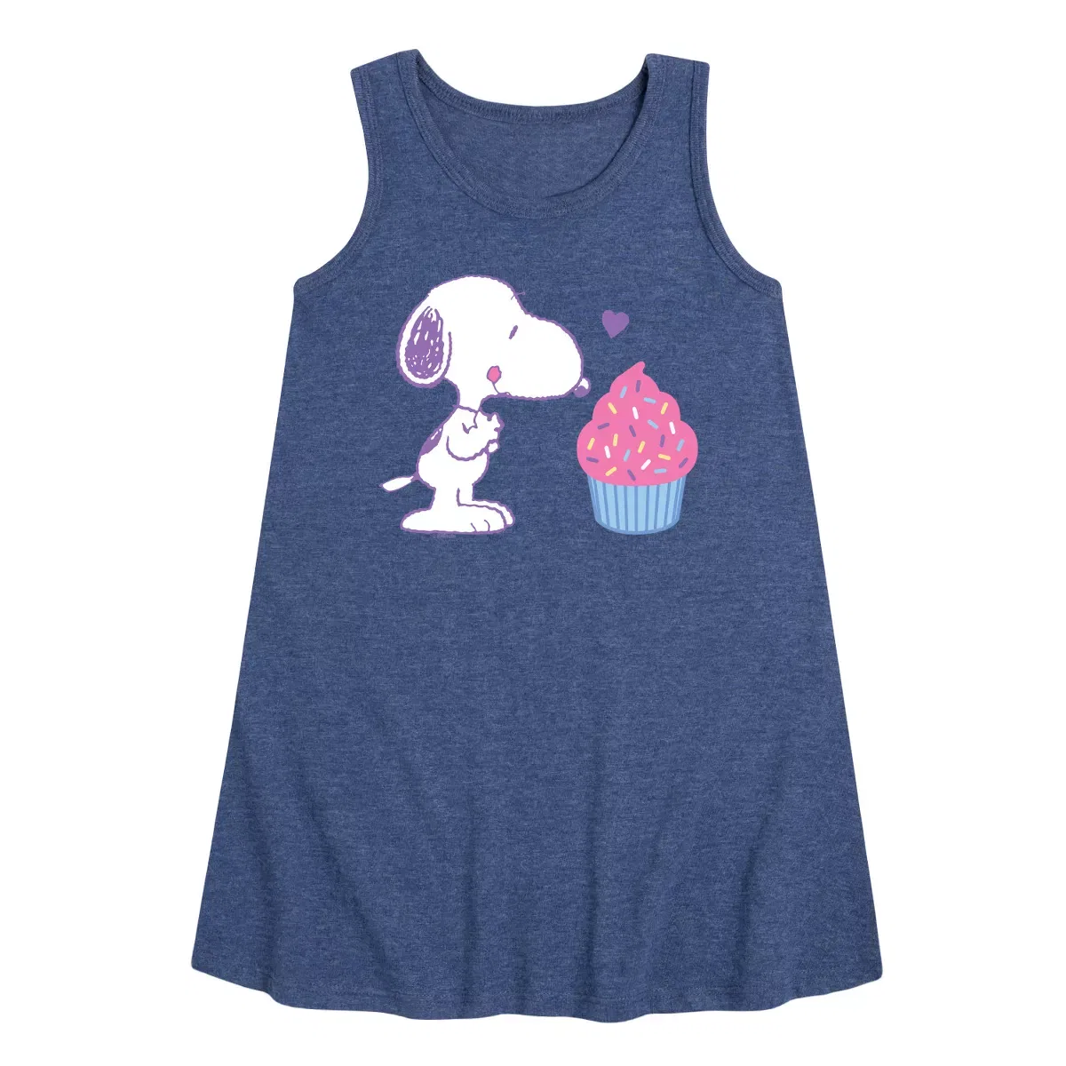 Детское платье-трапеция без рукавов Snoopy Heart Cupcake Peanuts, Heather Navy