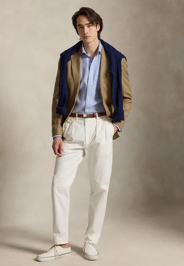 Рубашка 100% лен Wimbledon classic fit linen shirt Polo Ralph Lauren, office blue-white, белый — фото 2