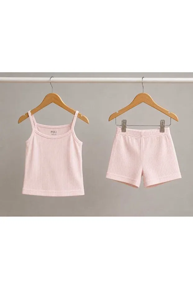 Детский комплект для девочек с принтом Camisole With String Straps And Shorts Set Yarennn, Pink — фото 2