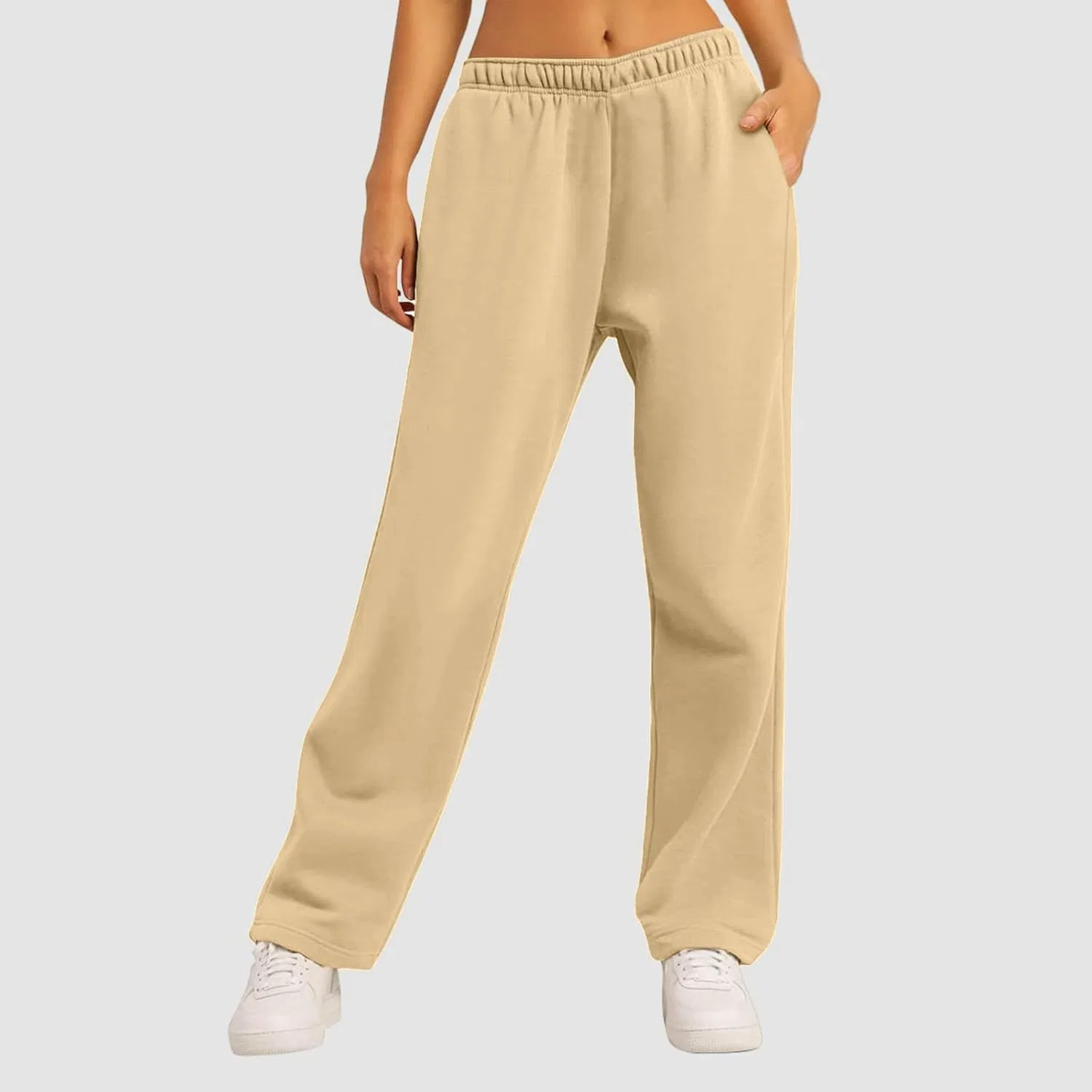 Женские широкие спортивные брюки на завязках, Khaki — фото 4