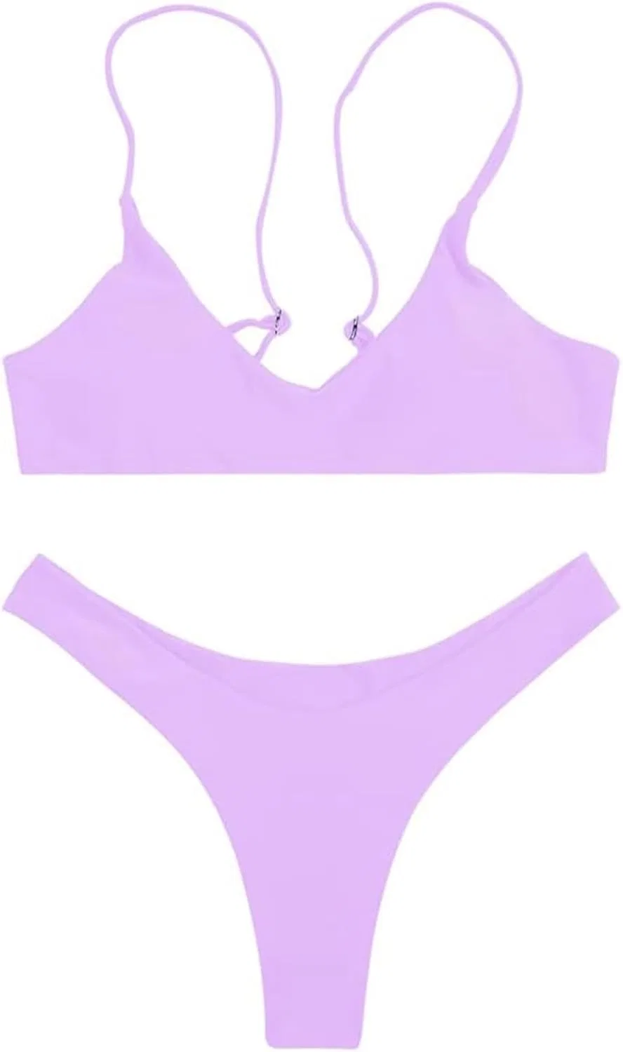 Женский бикини-комплект с V-образным вырезом и завязками 14 Light Purple — фото 2