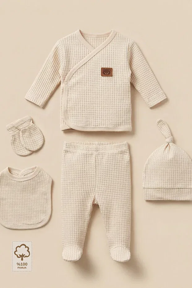 Детский комплект для выписки из роддома хлопковый Waffle Fabric Minory Baby, Beige — фото 2