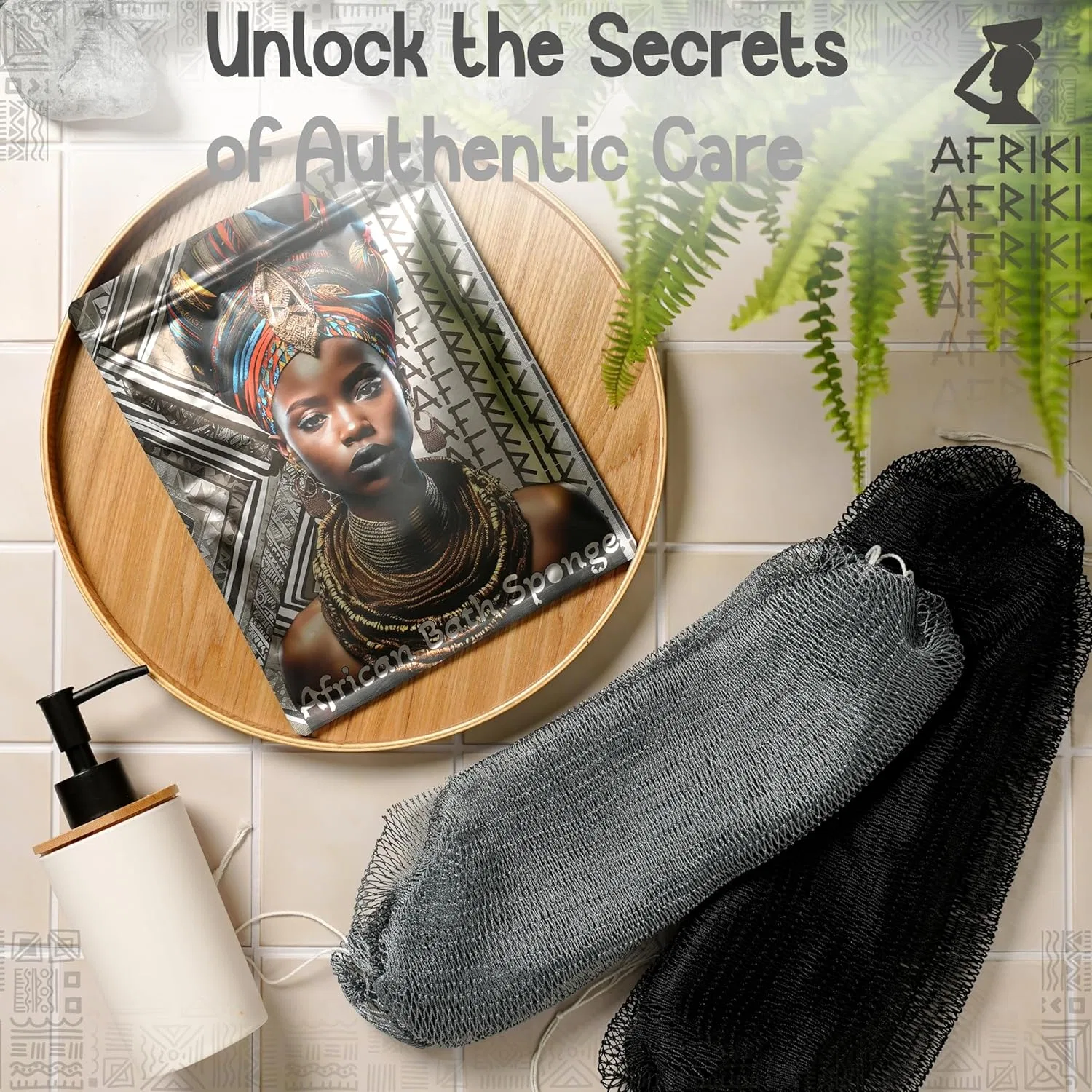 Мочалка для душа африканская AFRIKI Mesh Sponge, 2 шт, Black — фото 4