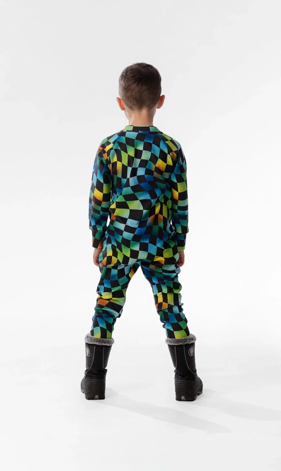 Детский комбинезон-термобелье с принтом Deux par Deux, Blue Checkered Print — фото 4