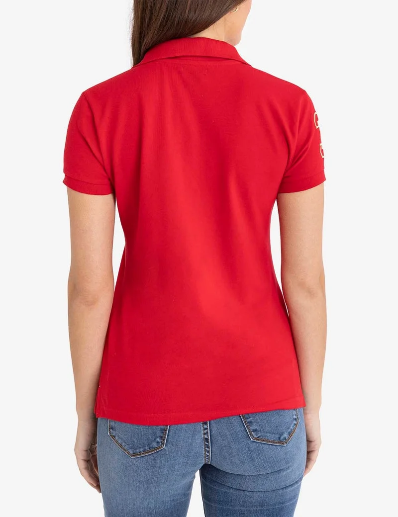 Женская футболка-поло U.S. Polo Assn. USPA Metallic Print, ярко-красный — фото 2