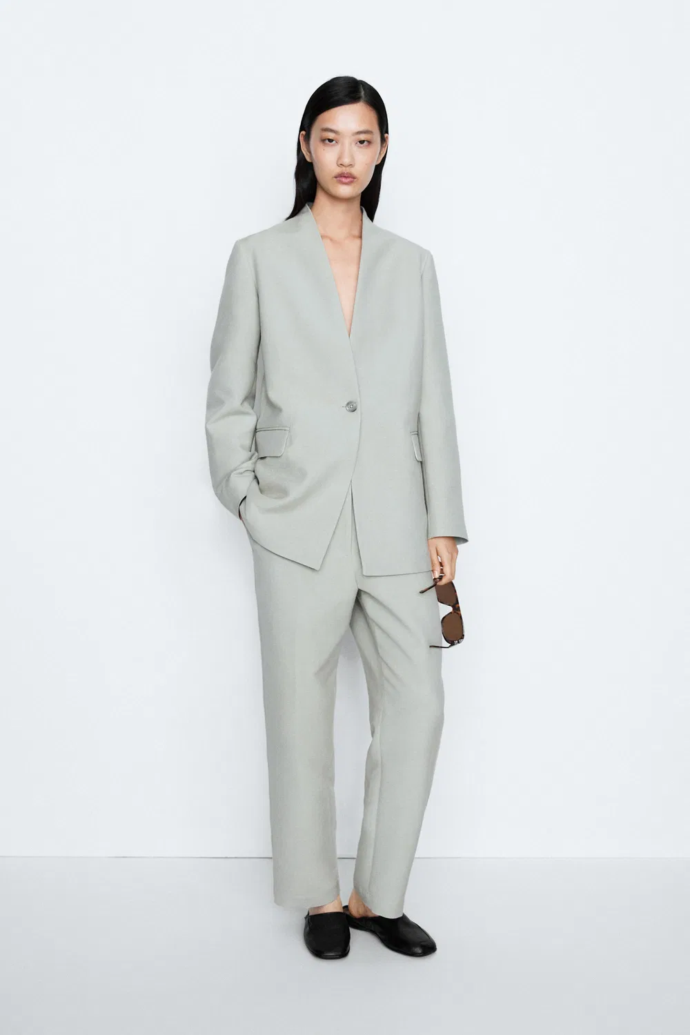 Пиджак Massimo Dutti Studio Suit Blazer With Button Detail, серый меланж