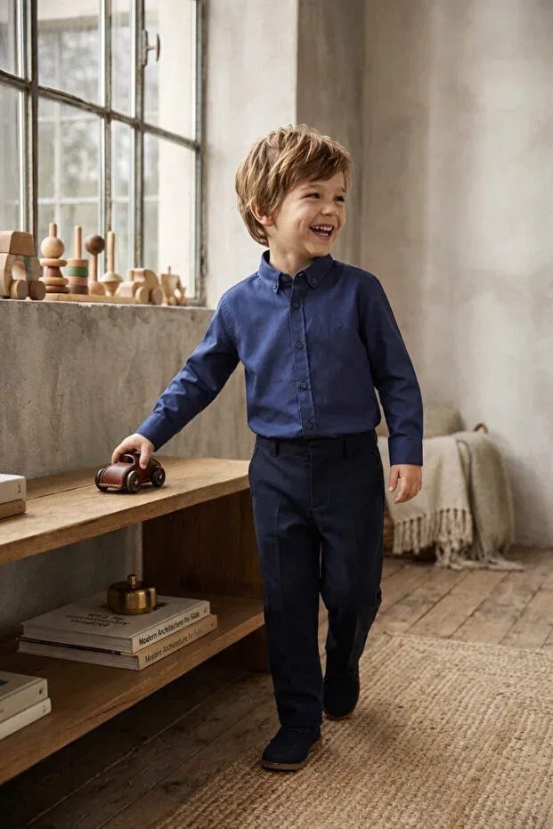 Детская рубашка для мальчиков с длинным рукавом Babylory Kdis Store, Navy Blue — фото 3