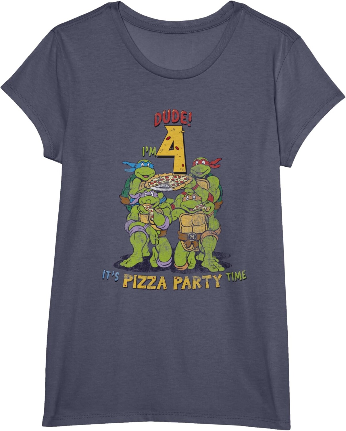 

Детская футболка для девочек Teenage Mutant Ninja Turtles I'm 4 Dude Pizza Birthday Party, синий вереск