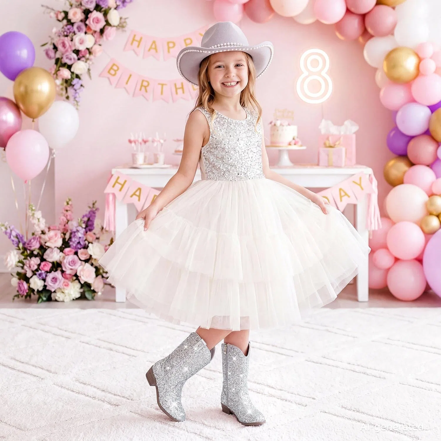 Детские сапоги для девочек с блестками Cowgirl Boots Motasha, Silver Sequins — фото 2