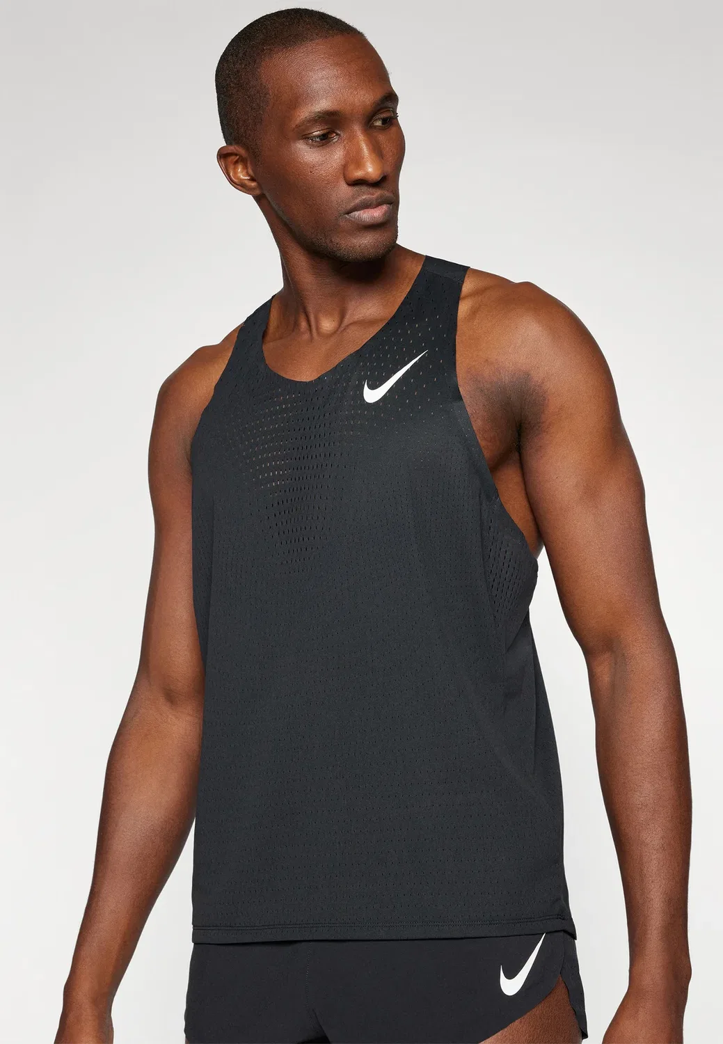 M nk dfadv aroswft singlet - top Nike Performance, Black/Summit White — фото 4