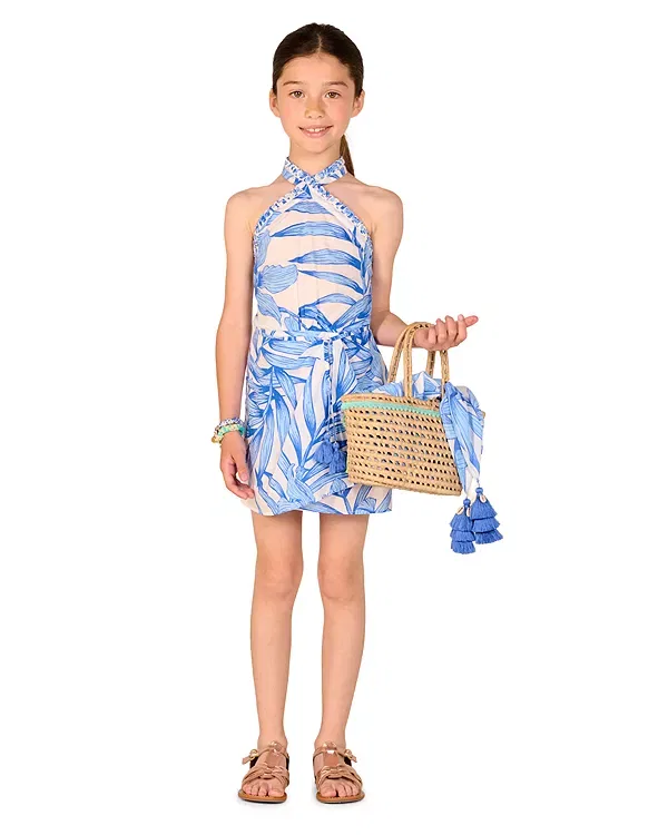 Детское платье для девочек с принтом Palm Leaf Print Poupette St. Barth, Blue Palm Leaf 3Pf — фото 4