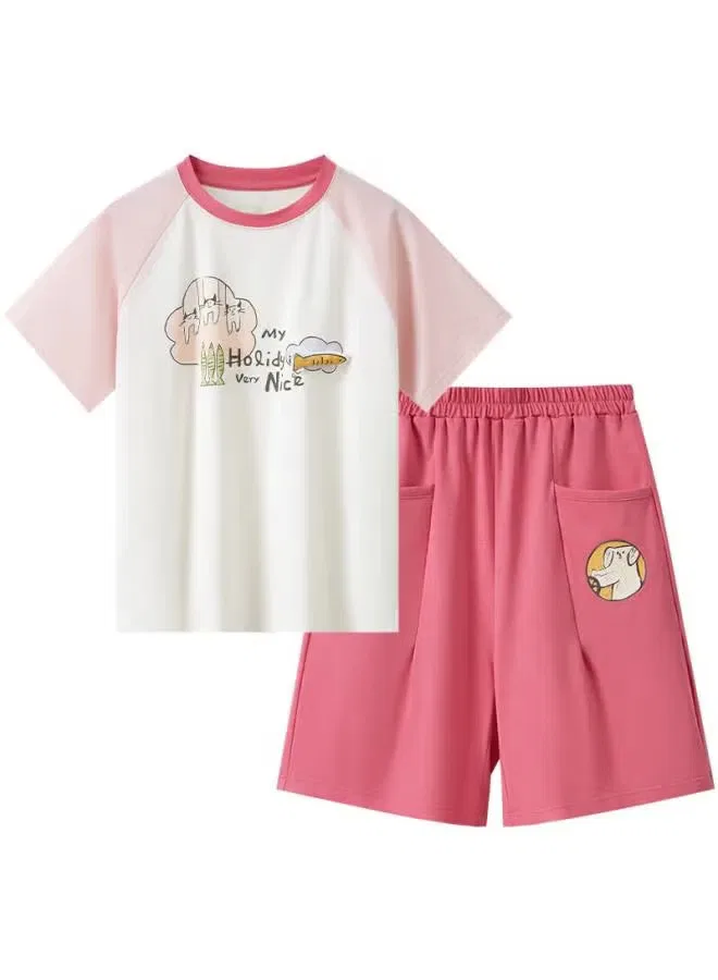 Домашняя одежда с коротким рукавом, комплект, Potatokids, розовый
