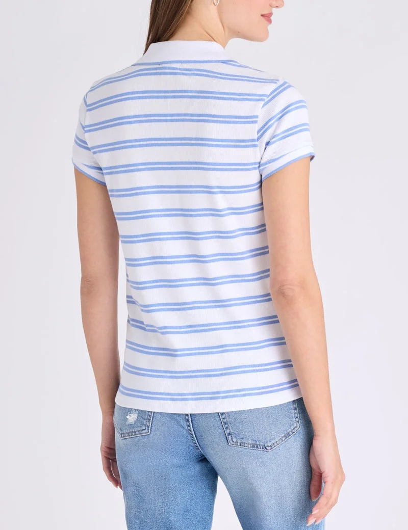 Женская футболка-поло U.S. Polo Assn. Tipped Split Neck Stripe, белый/голубой — фото 2