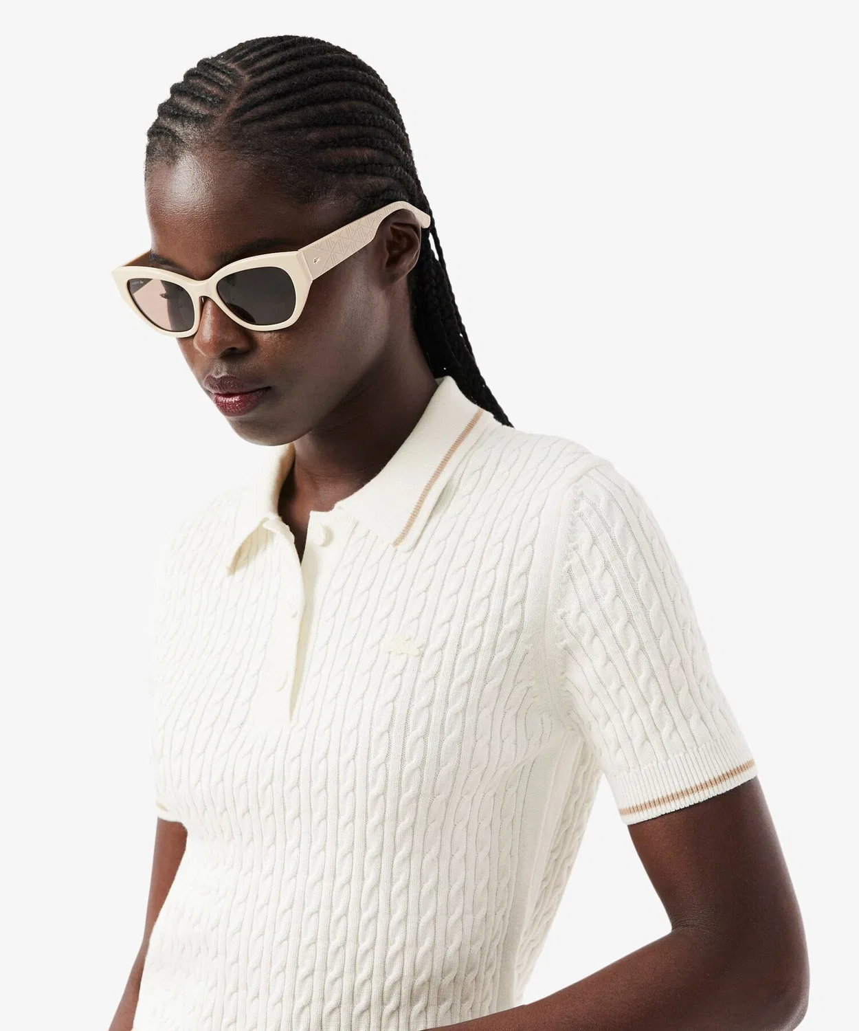 Женский хлопковый летний поло-свитер LACOSTE, Aqua — фото 4