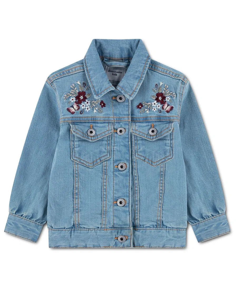Детская джинсовая куртка с вышивкой цветов, модель Embroidered Denim Jacket abercrombie kids, Clear As Day