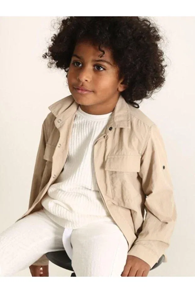 Детская рубашка для мальчиков с длинным рукавом Parachute Fabric Shirt Zekids, Beige — фото 4