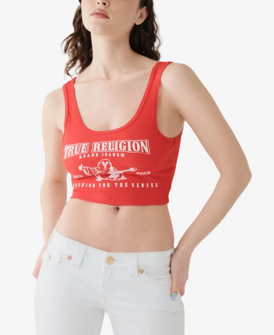 Женский топ-кроп с логотипом Buddha Logo True Religion, Fiery Red