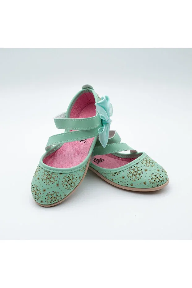 Детские балетки для девочек с принтом Arçın Shoes, Water Green — фото 4