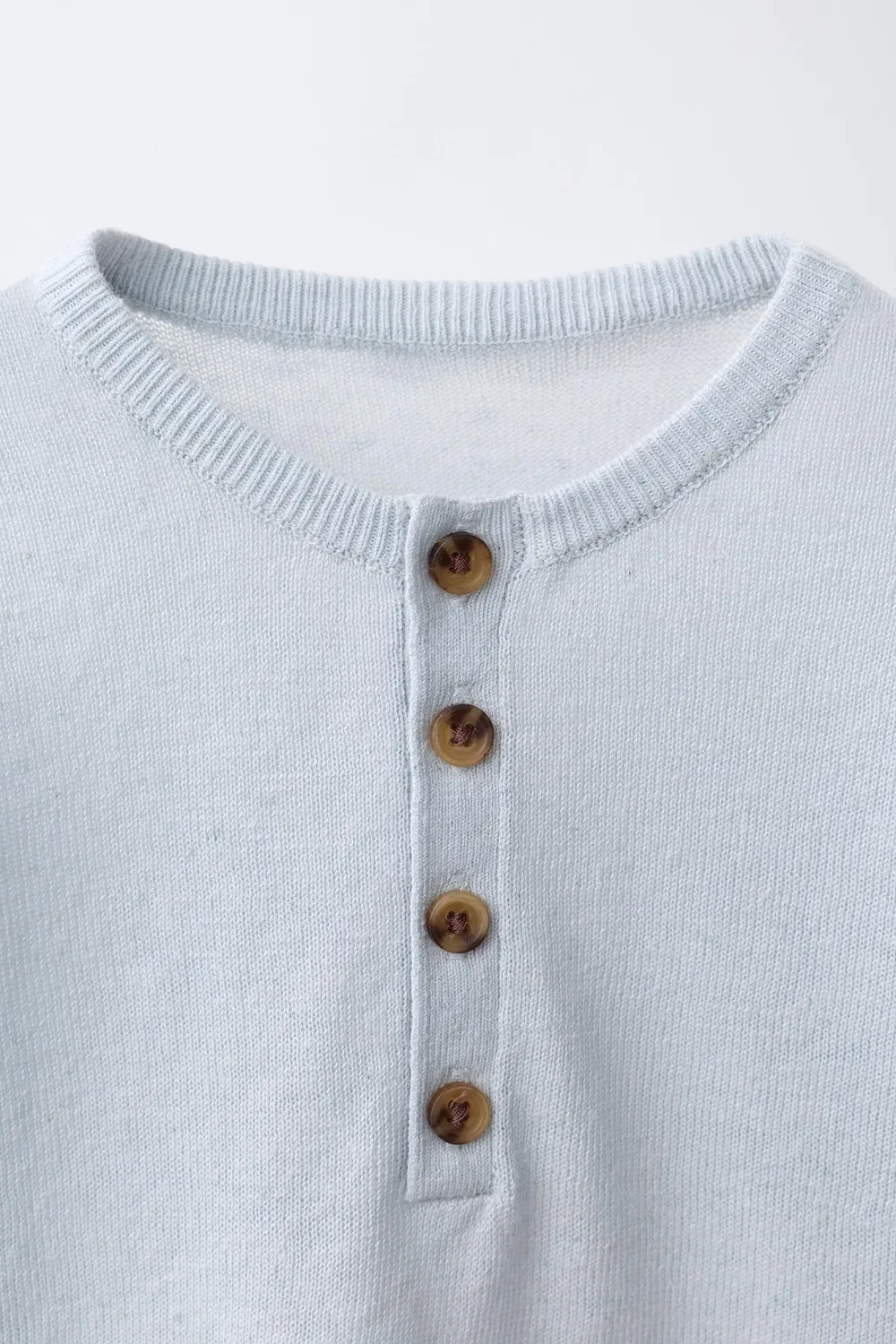 Вязаная футболка Henley из льна и хлопка. ZARA, White/Sky blue — фото 3