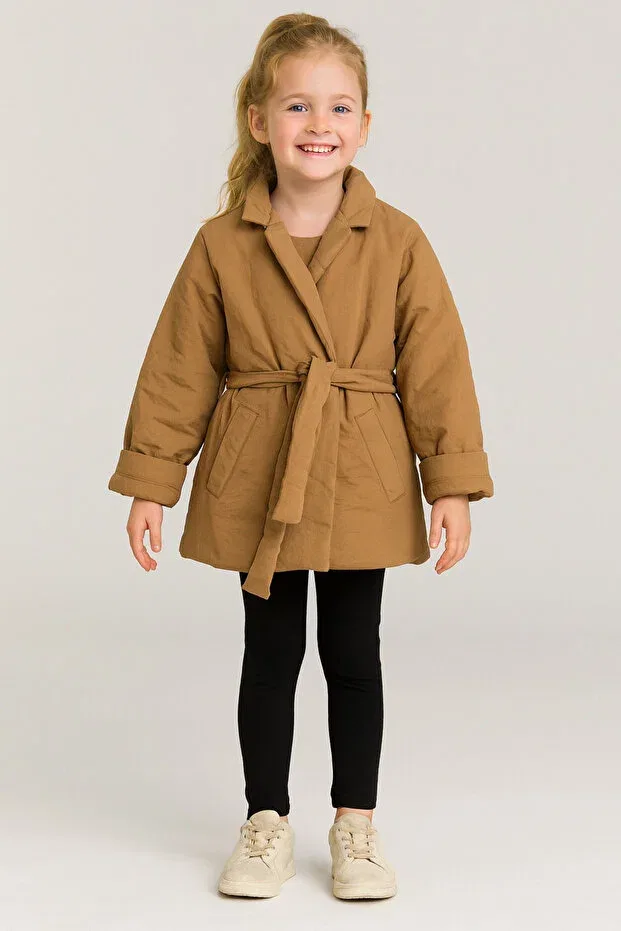 Детское пальто для девочек с поясом Minibambi, Brown